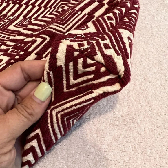 Boho Tote Bag Maroon Woven Ethnic Pockets Geometric Shoulder Leather Straps - Picture 7 of 14